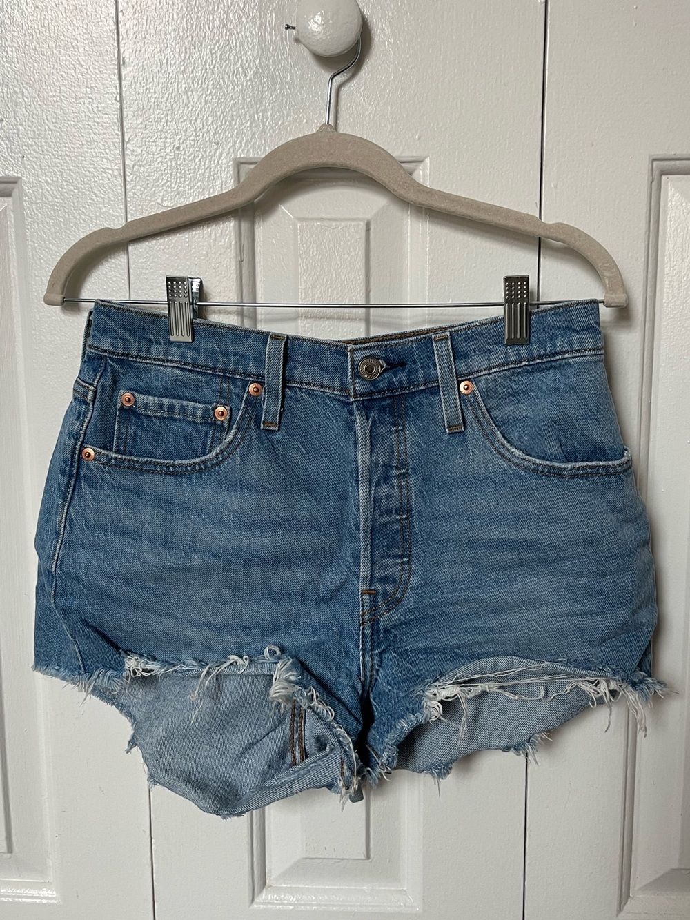 Levi’s Distressed High-Rise Denim Shorts - Blue